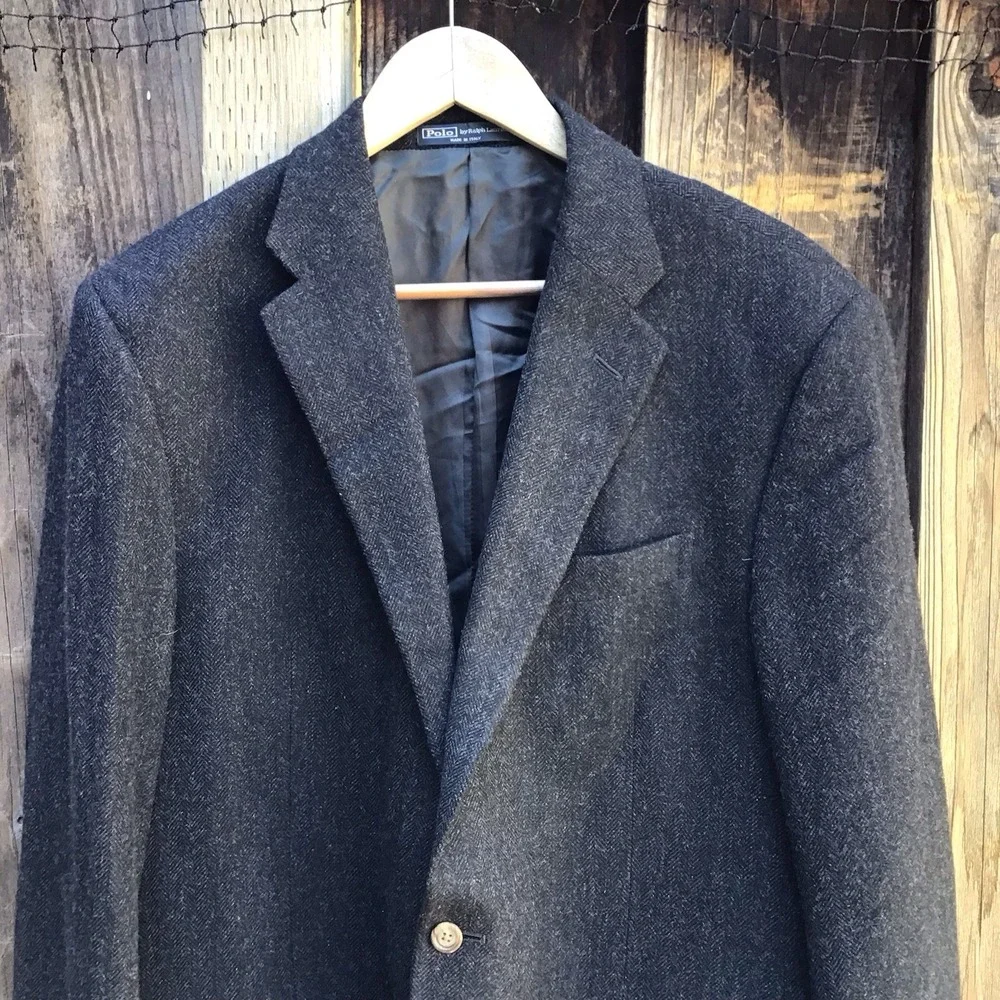 Vintage Polo Ralph Lauren Italy Wool Angora Blazer Sport Coat Charcoal 44L